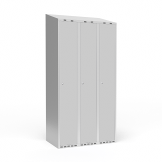 Garderobeskab 3x300 mm m/skr&aring;t tag, 1 rum i h&oslash;jden og lys gr&aring; d&oslash;r m/cylinderl&aring;s