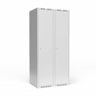 Garderobeskab 2x400 mm m/lige tag, 1 rum i h&oslash;jden og lys gr&aring; d&oslash;r m/cylinderl&aring;s