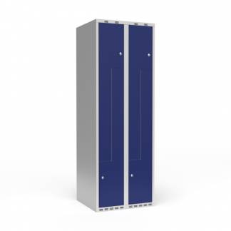 Garderobeskab 2x300 mm Lige tag 2-delt s&oslash;jle Z-d&oslash;r Bl&aring; d&oslash;r Cylinderl&aring;s