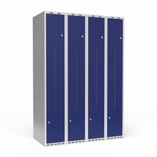 Garderobeskab 4x300 mm Lige tag 2-delt s&oslash;jle Z-d&oslash;r Bl&aring; d&oslash;r Cylinderl&aring;s