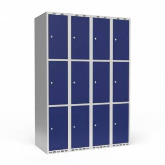 Garderobeskab 4x300 mm Lige tag 3 rum i h&oslash;jden Bl&aring; d&oslash;r Cylinderl&aring;s