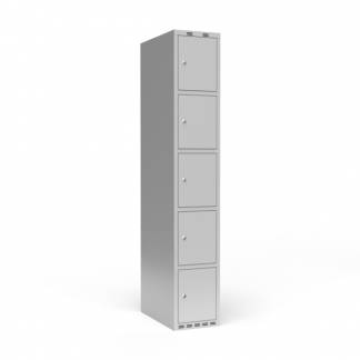 Garderobeskab 1x300 mm m/lige tag, 5 rum i h&oslash;jden og lys gr&aring; d&oslash;r m/cylinderl&aring;s