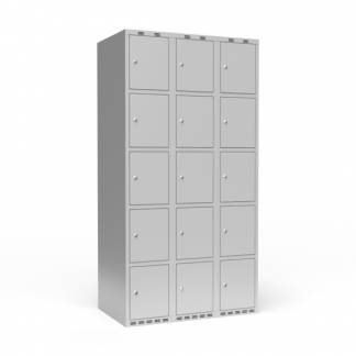 Garderobeskab 3x300 mm m/lige tag, 5 rum i h&oslash;jden og lys gr&aring; d&oslash;r m/cylinderl&aring;s