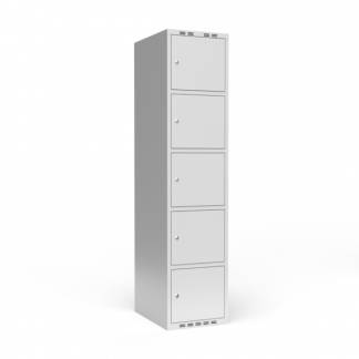 Garderobeskab 1x400 mm m/lige tag, 5 rum i h&oslash;jden og lys gr&aring; d&oslash;r m/cylinderl&aring;s