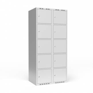 Garderobeskab 2x400 mm m/lige tag, 5 rum i h&oslash;jden og lys gr&aring; d&oslash;r m/cylinderl&aring;s