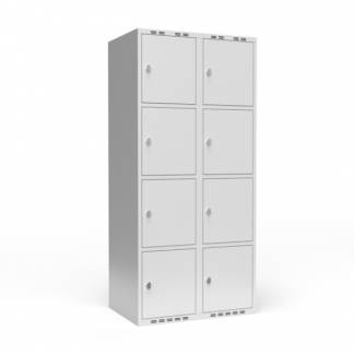 Garderobeskab 2x400 mm m/lige tag, 4 rum i h&oslash;jden og lys gr&aring; d&oslash;r m/greb for h&aelig;ngel&aring;s