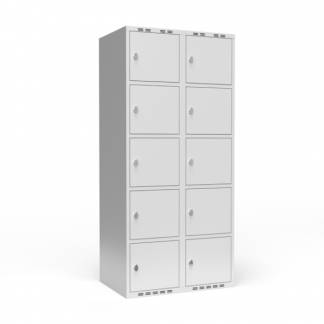 Garderobeskab 2x400 mm m/lige tag, 5 rum i h&oslash;jden og lys gr&aring; d&oslash;r m/greb for h&aelig;ngel&aring;s