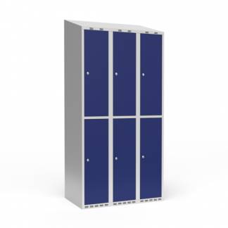 Garderobeskab 3x300 mm Skr&aring;t tag 2 rum i h&oslash;jden Bl&aring; d&oslash;r Cylinderl&aring;s