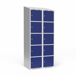 Garderobeskab 2x400 mm Skr&aring;t tag 5 rum i h&oslash;jden Bl&aring; d&oslash;r Cylinderl&aring;s