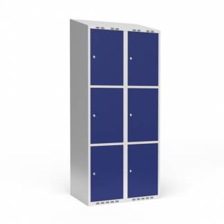 Garderobeskab 2x400 mm Skr&aring;t tag 3 rum i h&oslash;jden Bl&aring; d&oslash;r Cylinderl&aring;s
