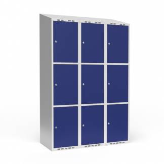 Garderobeskab 3x400 mm Skr&aring;t tag 3 rum i h&oslash;jden Bl&aring; d&oslash;r Cylinderl&aring;s