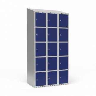 Garderobeskab 3x300 mm Skr&aring;t tag 5 rum i h&oslash;jden Bl&aring; d&oslash;r Cylinderl&aring;s