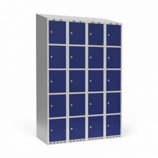 Garderobeskab 4x300 mm Skr&aring;t tag 5 rum i h&oslash;jden Bl&aring; d&oslash;r Cylinderl&aring;s