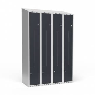 Garderobeskab 4x300 mm Skr&aring;t tag 2-delt s&oslash;jle Z-d&oslash;r Antracit d&oslash;r Cylinderl&aring;s