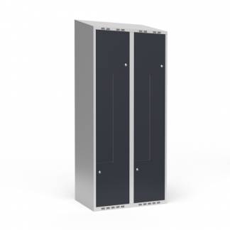 Garderobeskab 2x400 mm Skr&aring;t tag 2-delt s&oslash;jle Z-d&oslash;r Antracit d&oslash;r Cylinderl&aring;s