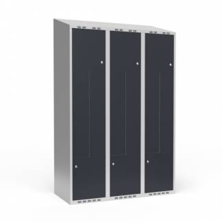 Garderobeskab 3x400 mm Skr&aring;t tag 2-delt s&oslash;jle Z-d&oslash;r Antracit d&oslash;r Cylinderl&aring;s