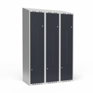 Garderobeskab 3x400 mm Skr&aring;t tag 2-delt s&oslash;jle Z-d&oslash;r Antracit d&oslash;r Cylinderl&aring;s