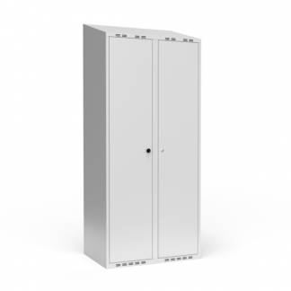 Parskab 400+400 mm m/skr&aring;t tag, 2 lys gr&aring; d&oslash;re med parvis l&aring;s m/cylinderl&aring;s