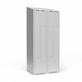 Garderobeskab 2x400 mm Skr&aring;t tag, 2-delt s&oslash;jle Lys gr&aring; Z-d&oslash;r m/cylinderl&aring;s