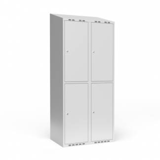 Garderobeskab 2x400 mm m/skr&aring;t tag, 2 rum i h&oslash;jden og lys gr&aring; d&oslash;r m/cylinderl&aring;s