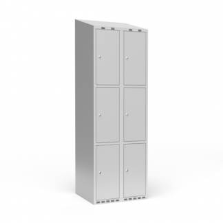 Garderobeskab 2x300 mm m/skr&aring;t tag, 3 rum i h&oslash;jden og lys gr&aring; d&oslash;r m/cylinderl&aring;s