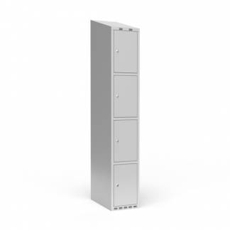 Garderobeskab 1x300 mm m/skr&aring;t tag, 4 rum i h&oslash;jden og lys gr&aring; d&oslash;r m/cylinderl&aring;s