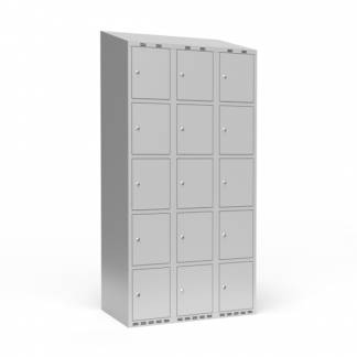 Garderobeskab 3x300 mm m/skr&aring;t tag, 5 rum i h&oslash;jden og lys gr&aring; d&oslash;r m/cylinderl&aring;s