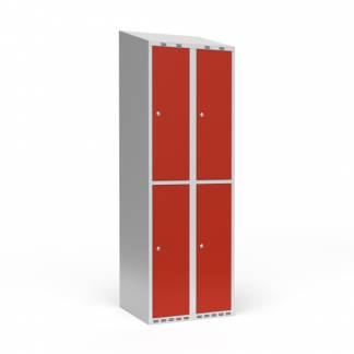 Garderobeskab 2x300 mm Skr&aring;t tag 2 rum i h&oslash;jden R&oslash;d d&oslash;r Cylinderl&aring;s