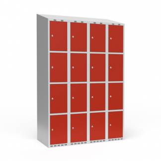 Garderobeskab 4x300 mm Skr&aring;t tag 4 rum i h&oslash;jden R&oslash;d d&oslash;r Cylinderl&aring;s