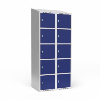 Garderobeskab 2x400 mm Skr&aring;t tag 5 rum i h&oslash;jden Bl&aring; d&oslash;r Greb for h&aelig;ngel&aring;s