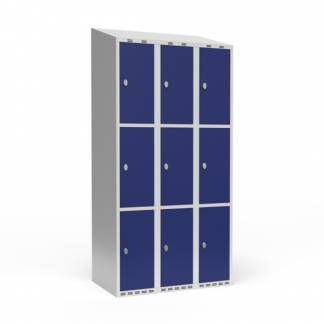 Garderobeskab 3x300 mm Skr&aring;t tag 3 rum i h&oslash;jden Bl&aring; d&oslash;r Greb for h&aelig;ngel&aring;s