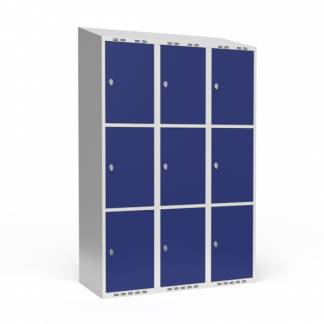 Garderobeskab 3x400 mm Skr&aring;t tag 3 rum i h&oslash;jden Bl&aring; d&oslash;r Greb for h&aelig;ngel&aring;s