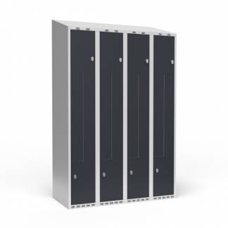 Garderobeskab 4x300 mm Skr&aring;t tag 2-delt s&oslash;jle Z-d&oslash;r Antracit d&oslash;r Greb for h&aelig;ngel&aring;s