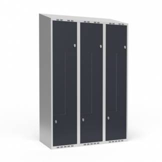 Garderobeskab 3x400 mm Skr&aring;t tag 2-delt s&oslash;jle Z-d&oslash;r Antracit d&oslash;r Greb for h&aelig;ngel&aring;s