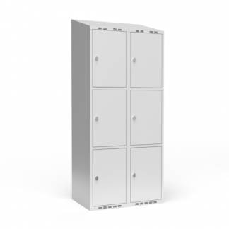 Garderobeskab 2x400 mm m/skr&aring;t tag, 3 rum i h&oslash;jden og lys gr&aring; d&oslash;r m/greb for h&aelig;ngel&aring;s