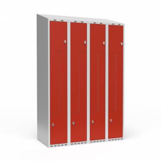 Garderobeskab 4x300 mm Skr&aring;t tag 2-delt s&oslash;jle Z-d&oslash;r R&oslash;d d&oslash;r Greb for h&aelig;ngel&aring;s