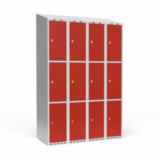 Garderobeskab 4x300 mm Skr&aring;t tag 3 rum i h&oslash;jden R&oslash;d d&oslash;r Greb for h&aelig;ngel&aring;s