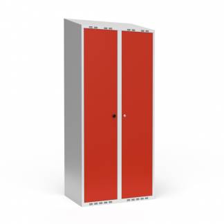 Dobbeltskab/parskab 400+400 mm Skr&aring;t tag 2-s&oslash;jlet Parvis l&aring;s R&oslash;d d&oslash;r Greb for h&aelig;ngel&aring;s