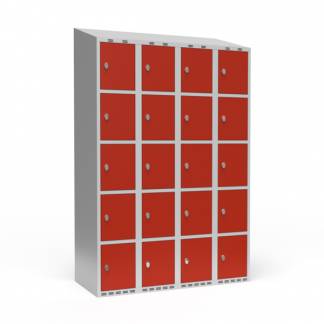 Garderobeskab 4x300 mm Skr&aring;t tag 5 rum i h&oslash;jden R&oslash;d d&oslash;r Greb for h&aelig;ngel&aring;s