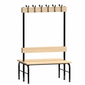 Garderobestativ Dobbeltsidet, sort stel og b&aelig;nks&aelig;de i birk, bredde 1000 mm