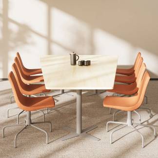 Konferencebord DNA, Birk 3200x1800 mm trapezformet, Alugr&aring; understel