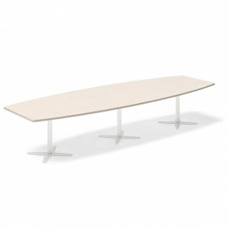 Konferencebord DNA, Birk 3800x1200 mm b&aring;dformet, Hvid understel