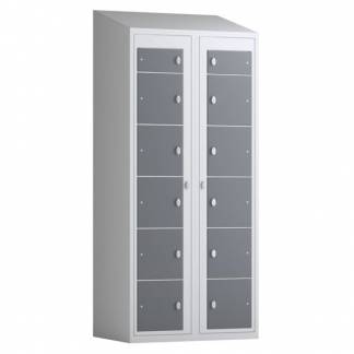 T&oslash;judleveringsskab 2x6 rum med skr&aring;t tag og antracit d&oslash;re med greb f/h&aelig;ngel&aring;s