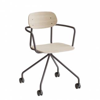 Stol Atlas 2112 p&aring; hjul, hvidpigmenteret egelaminat, gr&aring;t stel