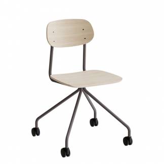 Stol Atlas 2112 p&aring; hjul, hvidpigmenteret egelaminat, gr&aring;t stel