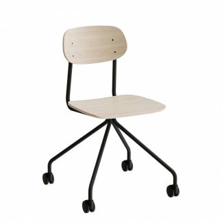 Stol Atlas 2112 p&aring; hjul, hvidpigmenteret egelaminat, sortoliven stel