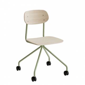 Stol Atlas 2112 p&aring; hjul, hvidpigmenteret egelaminat, gr&oslash;nt stel