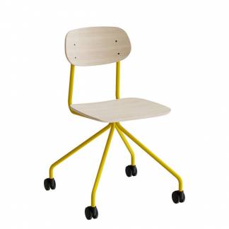 Stol Atlas 2112 på hjul, hvidpigmenteret egelaminat, gult stel