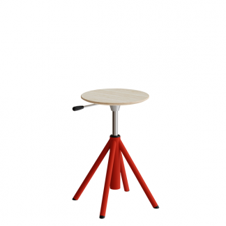 Taburet Atlas 2118, hvidpigmenteret egelaminat, r&oslash;dt stel H: 430-550 mm