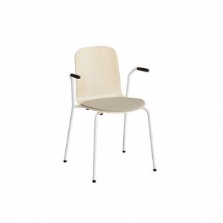 Stol Add 5901 birk laminat, polstret s&aelig;de i beige tekstil, hvidt stel